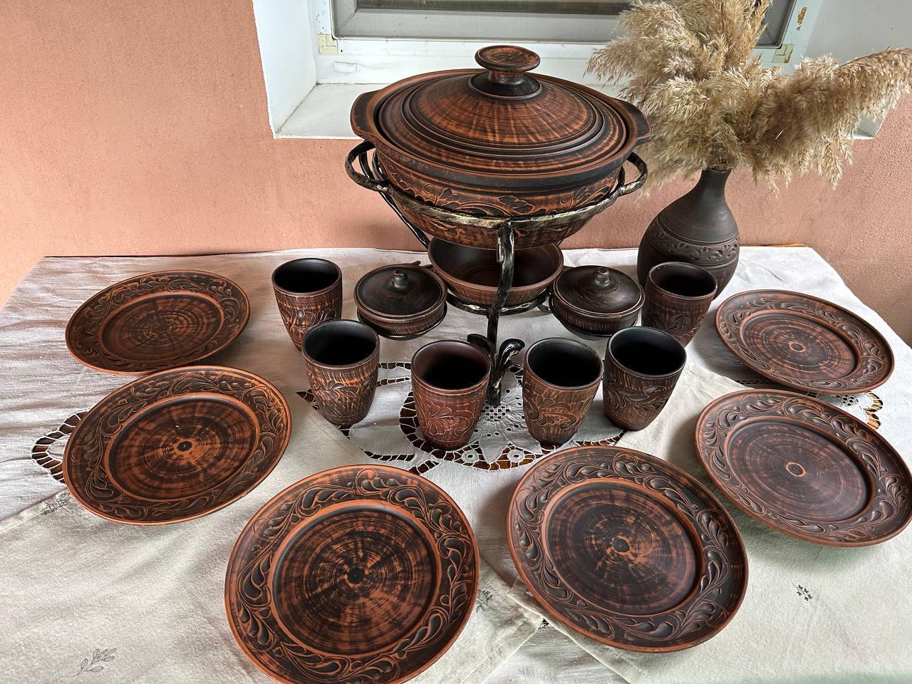 Набір посуду із червоної глини Жарівня з соусницями (2602814406)