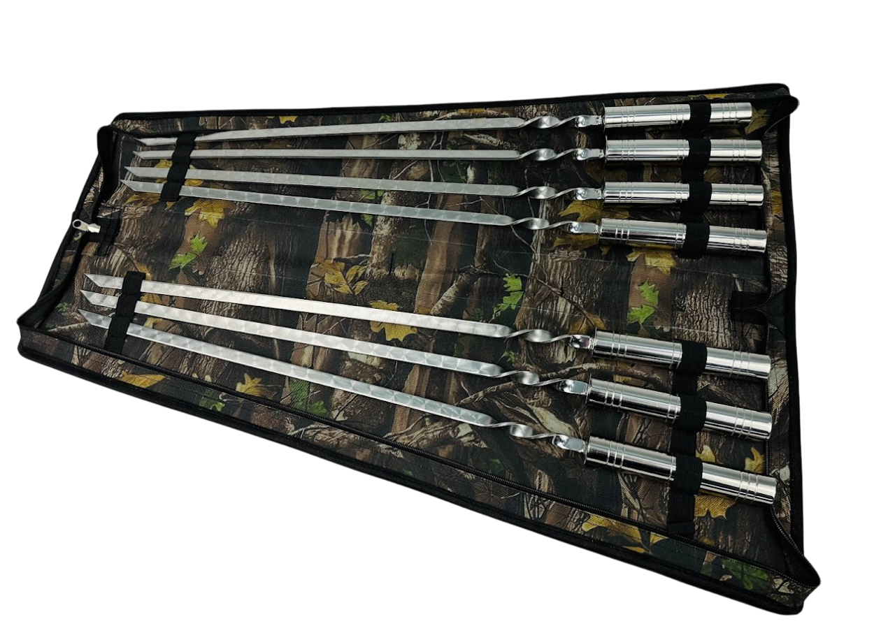 Набор шампуров комбинированный Серебро 7 предметов для пикника из нержавеющей стали в чехле 64 см Серебряный (124-10-NB-2278)