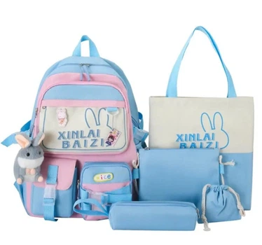 Рюкзак школьный для девочки BAIZI 5в1 Голубой с белым