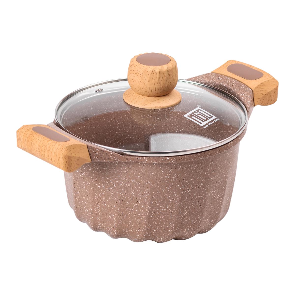 Кастрюля алюминиевая MGC во французском стиле с антипригарным покрытием стеклянная крышка 3 л Бежевый (HP-4-432CO) - фото 2