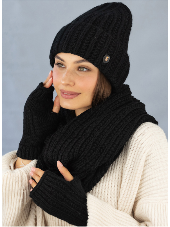 Комплект шапка со снудом и митенками женский Braxton Юна Черный (783W) - фото 1