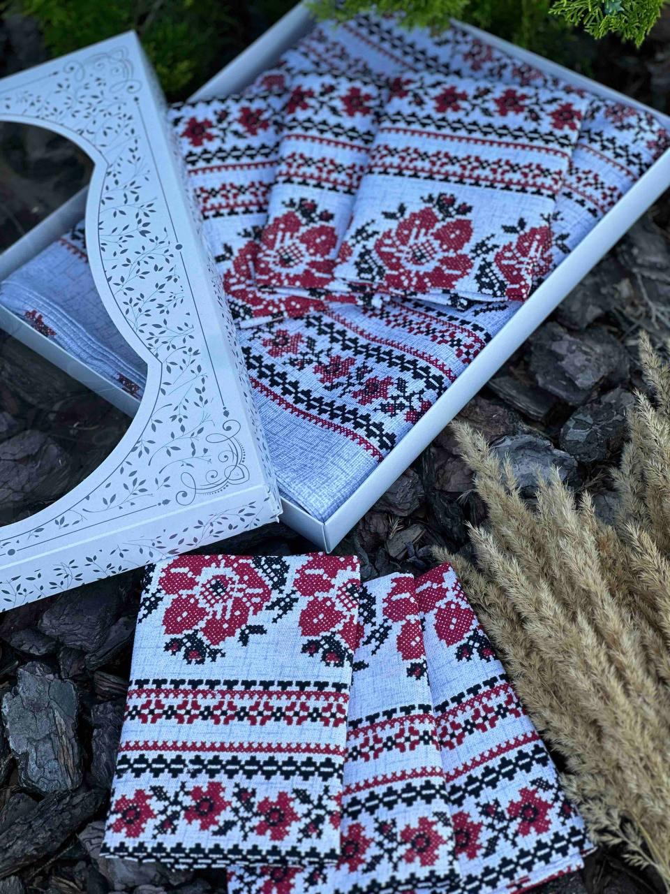 Скатерть 150х220 см с полотенцами 6 шт. 35х70 см Белый с узором (Д-Al-nabir-lyon-0040-02)