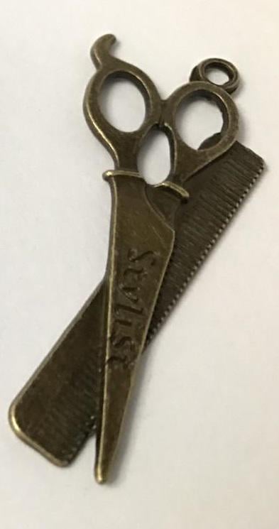 Подвеска фигурная металлическая Ножницы с расческой 5,5х2 см Бронзовый (476388688)