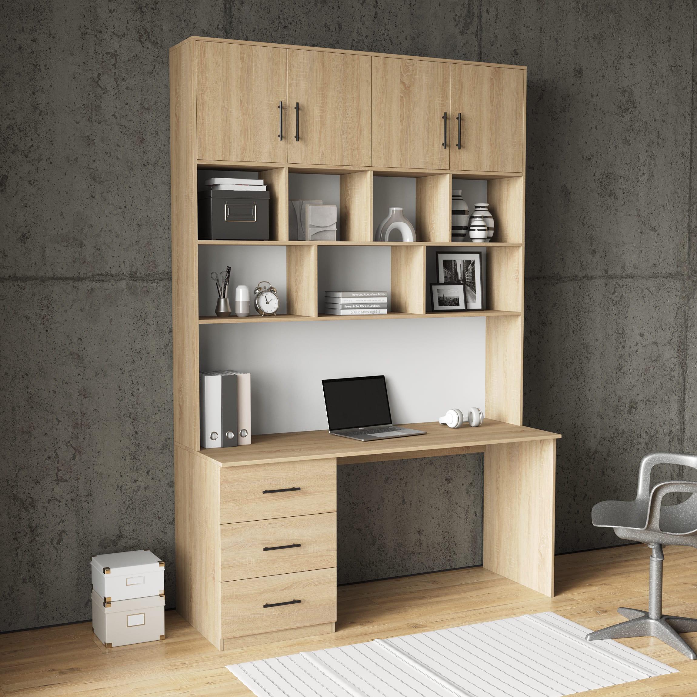Письменный стол для офиса с надстройкой и ящиками Дуб Сонома (380182)