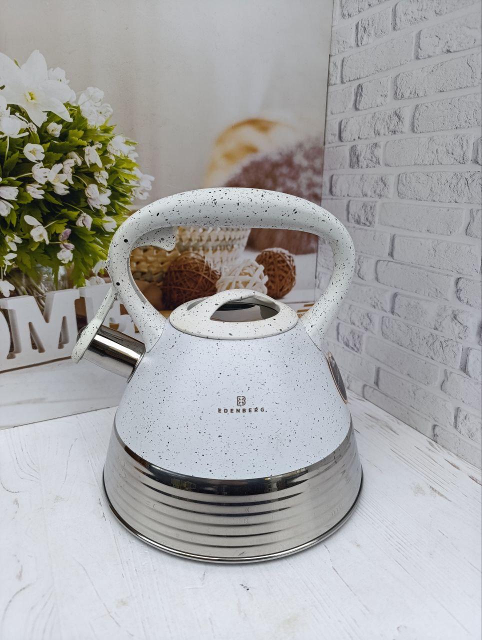 Чайник со свистком Edenberg EB-8827-W из нержавеющей стали 3 л Белый (EB-8827-W) - фото 1