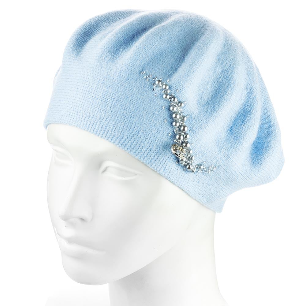 Берет жіночий подвійний ZOLLY ZH260 з намистинами віскоза універсальний Блакитний (295579)
