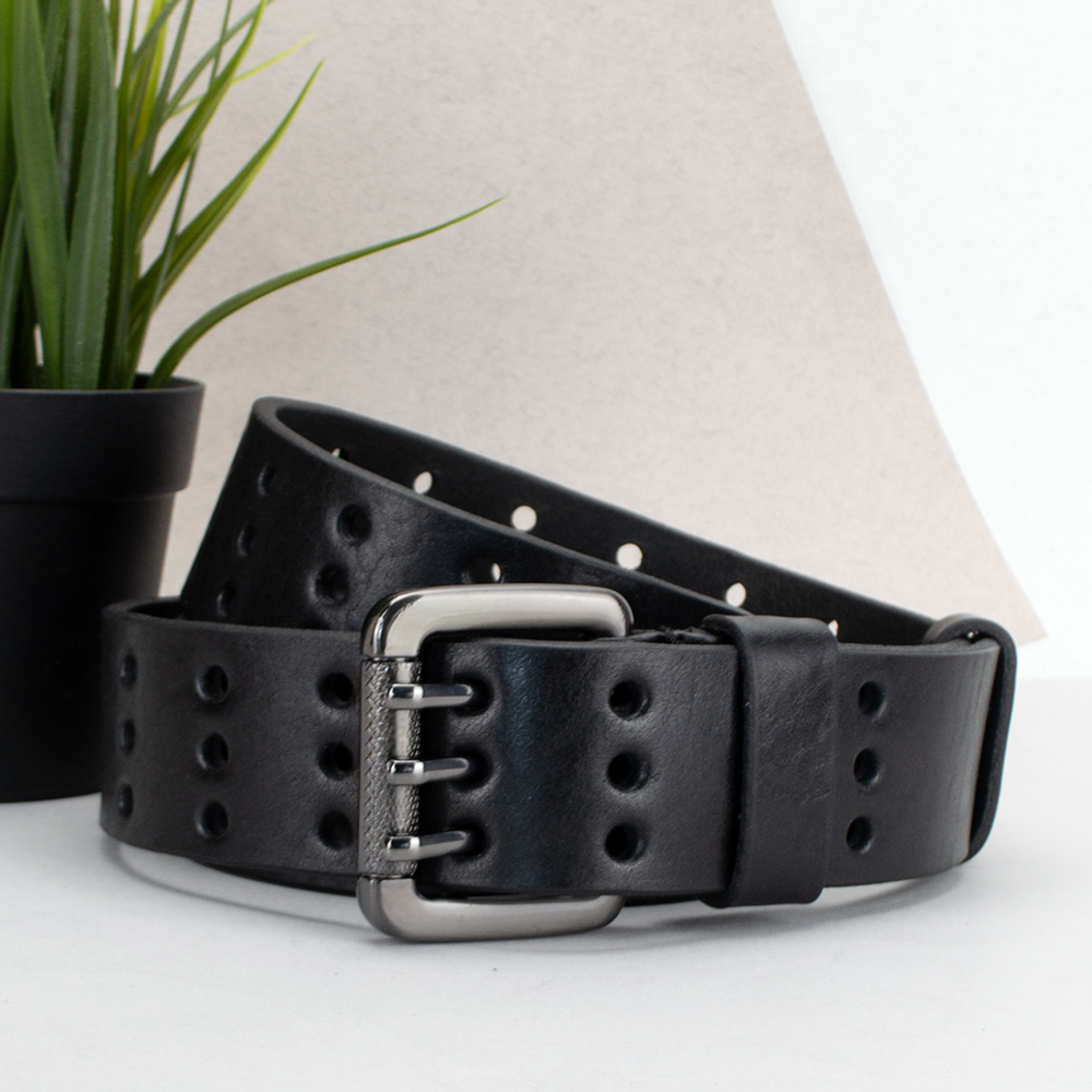 Ремень мужской широкий JK-4027 кожаный с тремя язычками 125 см Черный (2229615994)