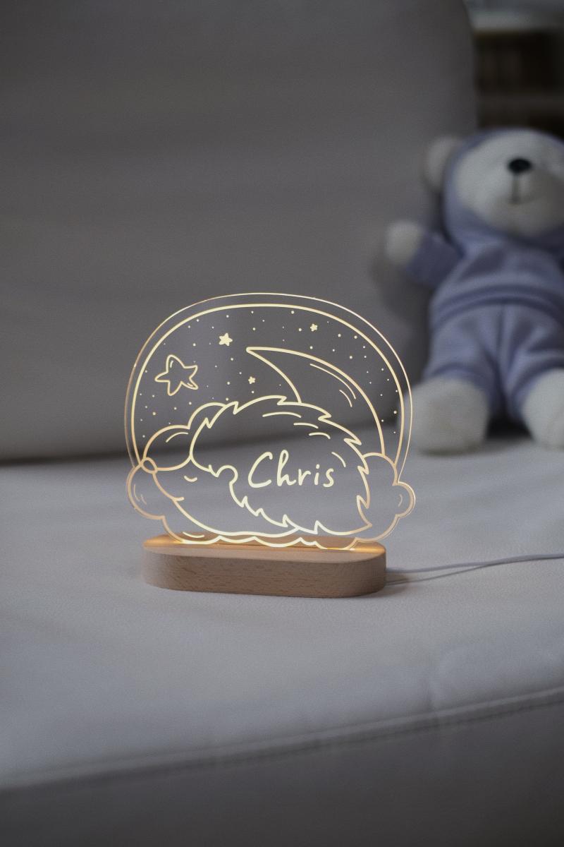 Ночник Ежик с луной из дерева (13485965)