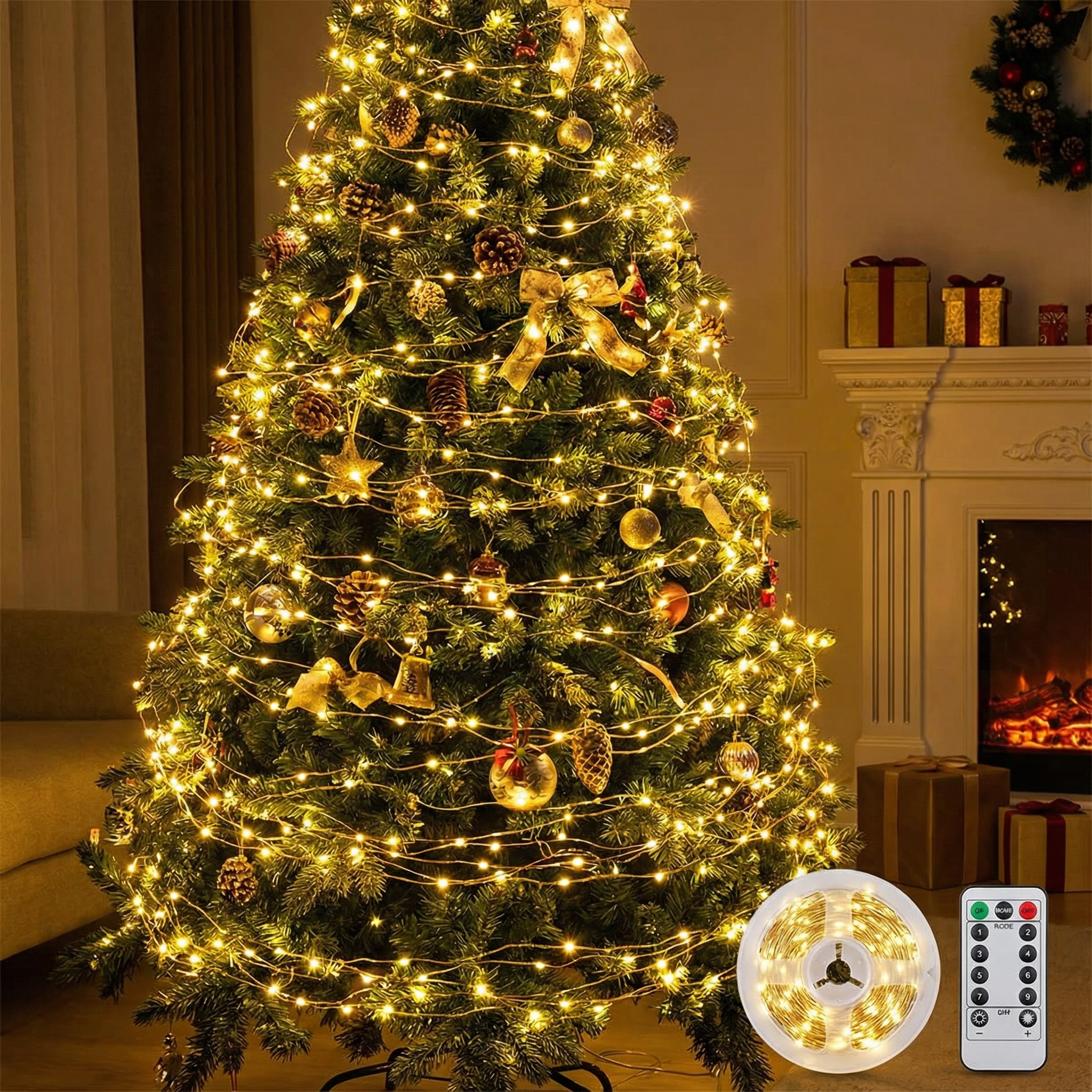 Гірлянда мережева нитка Роса кімнатна 100 м 1000 LED діодів 8 режимів з пультом прозорий провід колір світла Жовтий (1000L100MWY) - фото 9