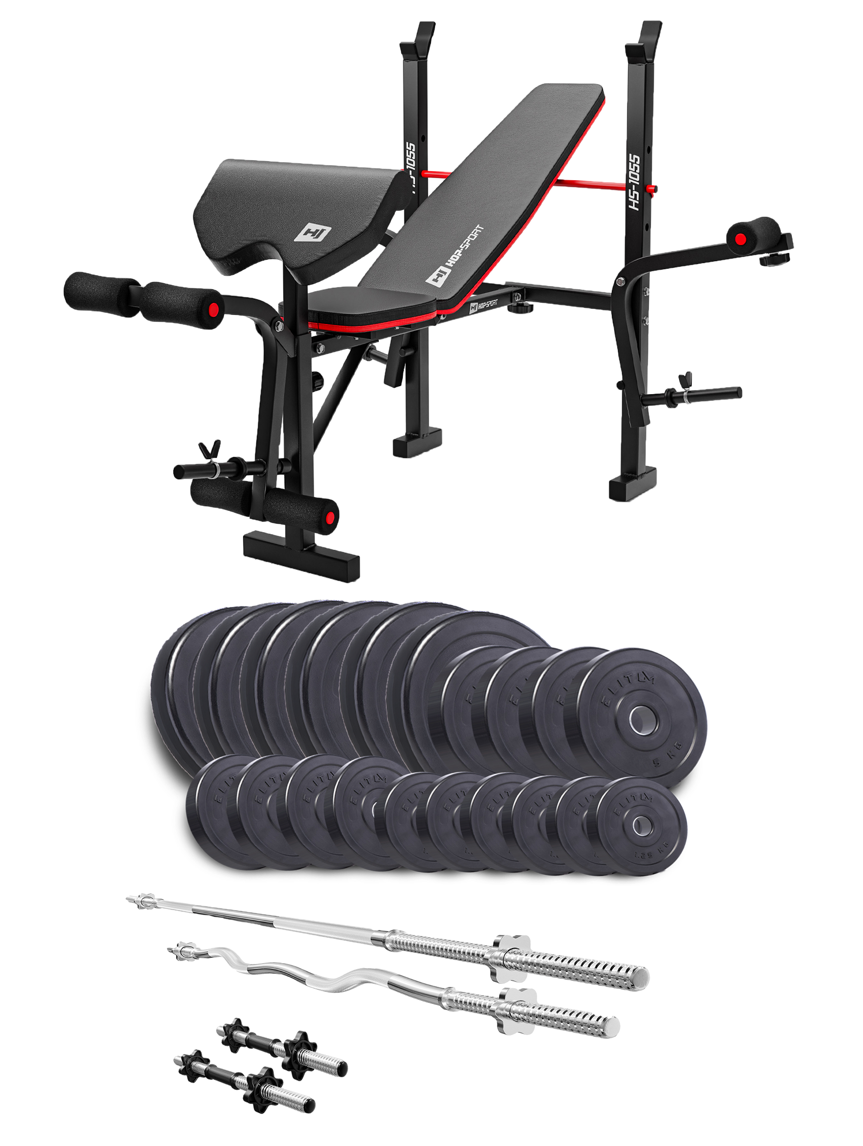 Набор Elitum Titan 115 кг со скамьей HS-1055 Pro штангами и гантелями - фото 1 Набор Elitum Titan 115 кг со скамьей HS-1055 Pro штангами и гантелями - фото 1