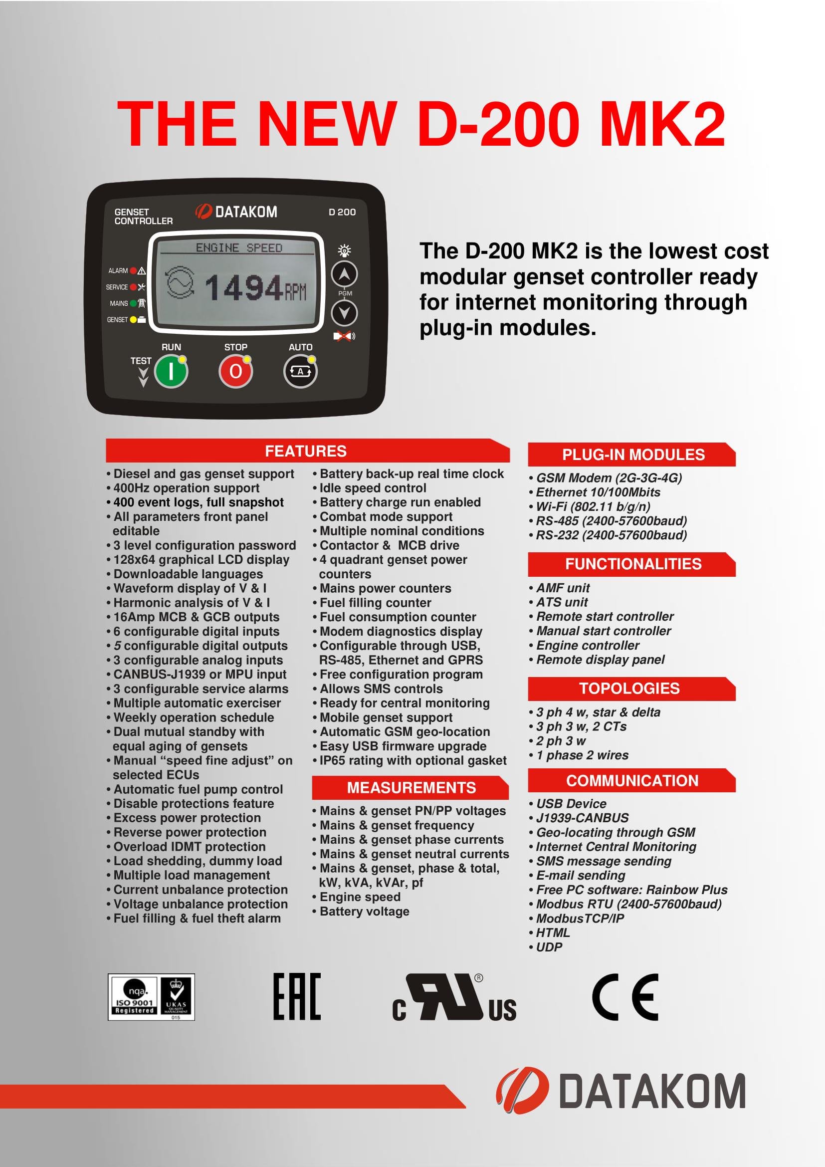 Багатофункціональний контролер генератора DATAKOM D-200-MK2 з MPU - фото 6