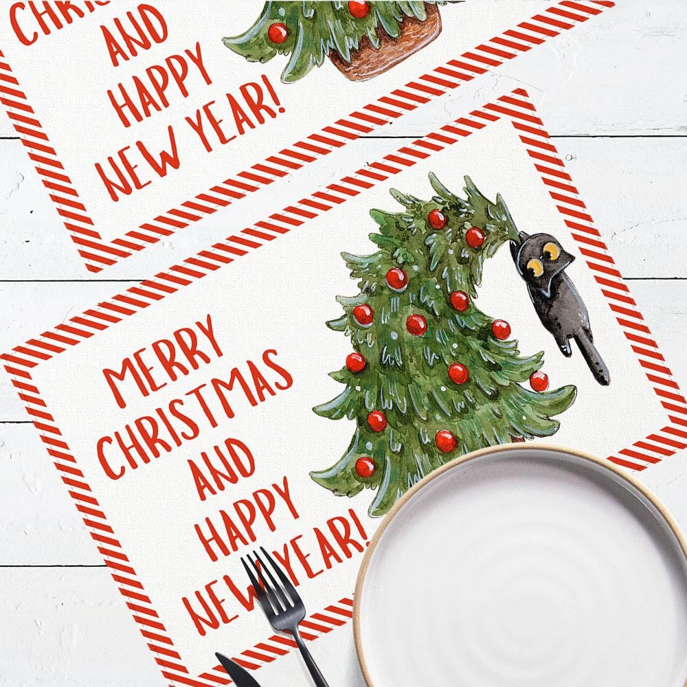 Салфетка тканевая сервировочная Presentville под тарелку Merry Christmas and Happy New Year 40х27 см 2 шт. (SRVS_O_23NG024)