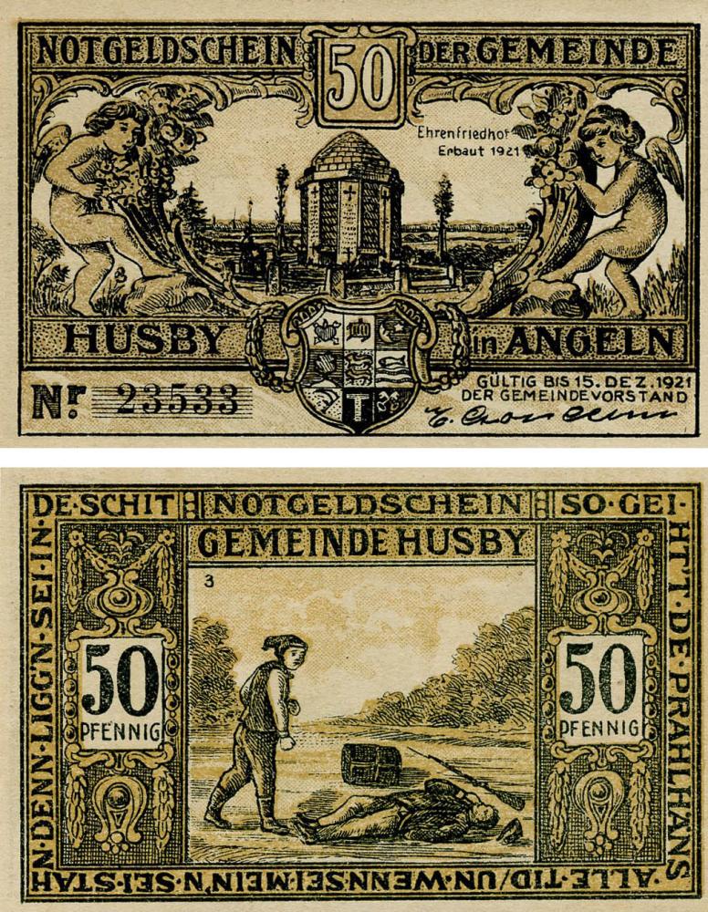 Коллекционная банкнота Германия Нотгельд 50 пфеннигов 1921 F-VF Хусби (Б18652)