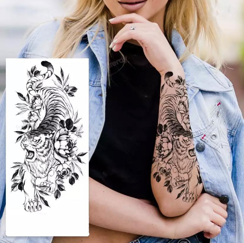 Тату тимчасове водостійке 3D велике Тигр у квітах FF-110 17,5х9 см (4419534) - фото 2