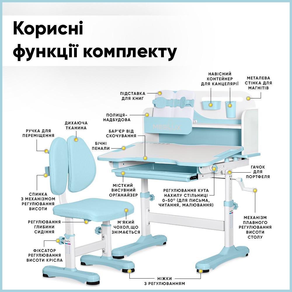 Парта дитяча шкільна з кріслом Mealux Wave Блакитний (BD-31 BL) - фото 4