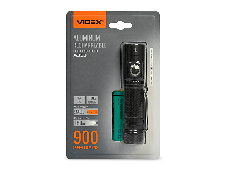 Фонарик портативный светодиодный Videx VLF-A353 900Lm 5000K (9301)
