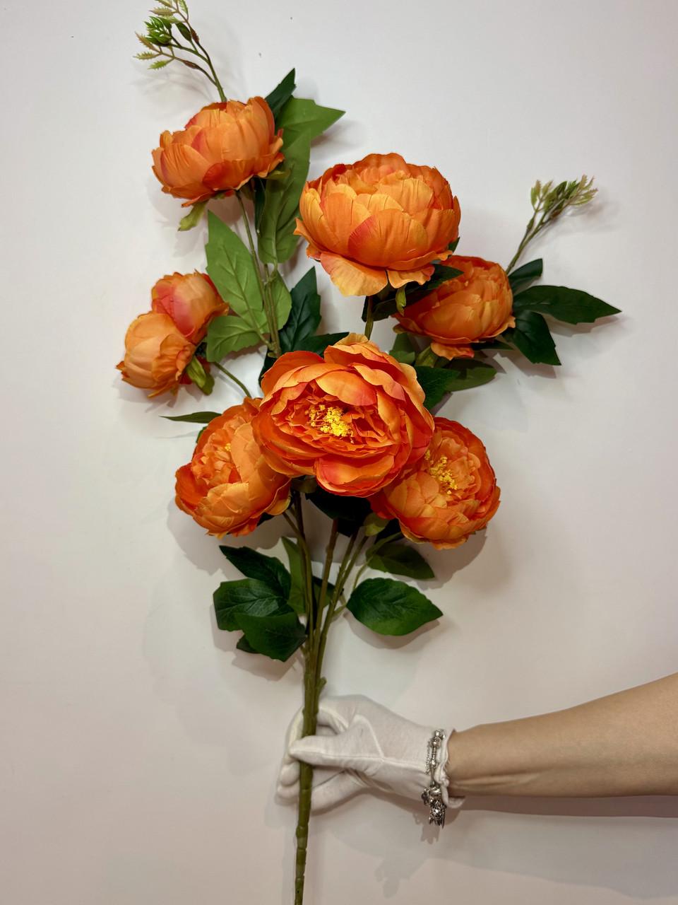 Искусственная ветвь пиона 7 голов 70 см Оранжевый (А 202-6)