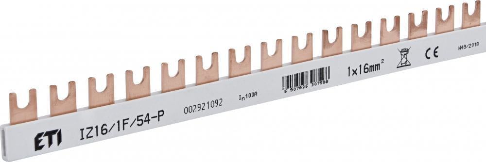 Шина соединительная ETI IZ16/1F/54 1Р 100А тип FORK вилка 54 модуля 16 мм2 1 м (2921092)