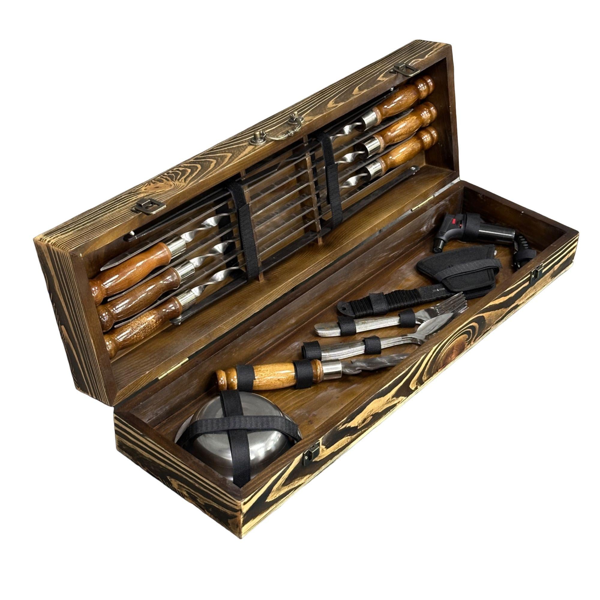 Подарочный набор шампуров Mzavod Гетман в деревянном кейсе 30 предметов светлая текстура (147-17-1190710000854)