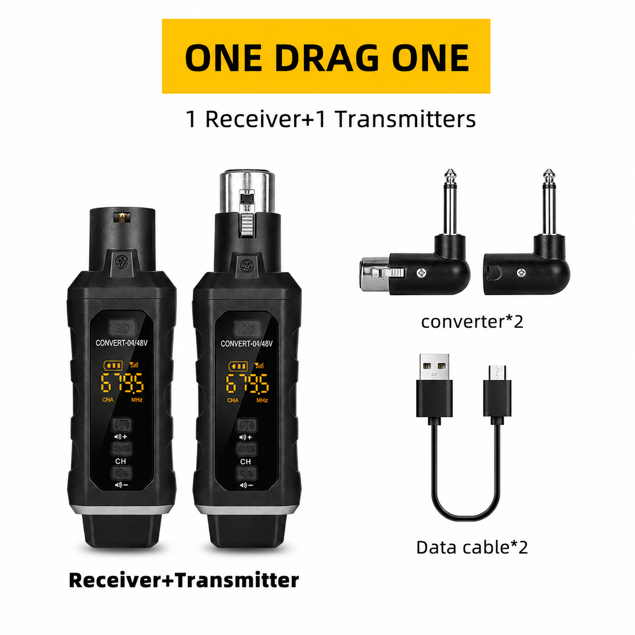 Мікрофонний конвертер бездротовий 2,4G UHF передавач і приймач XLR для мікрофона гітари адаптер 48 В (0086) - фото 2