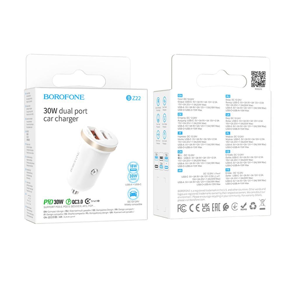 Зарядний пристрій автомобільний Borofone BZ22 1USB/1USB-C QC/PD30W (28212743) - фото 2 Зарядний пристрій автомобільний Borofone BZ22 1USB/1USB-C QC/PD30W (28212743) - фото 2