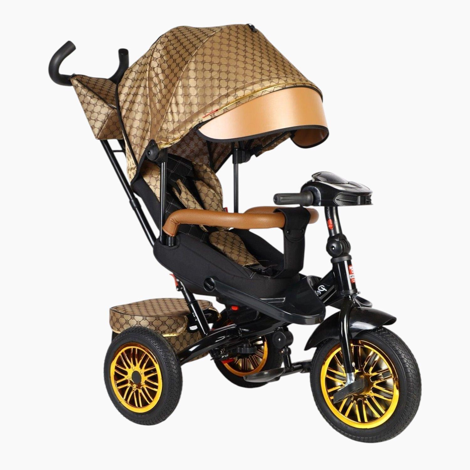 Велосипед дитячий триколісний Best Trike Perfetto 8066 надувні колеса музична панель з USB та батьківською ручкою Золотий (910-25) - фото 1