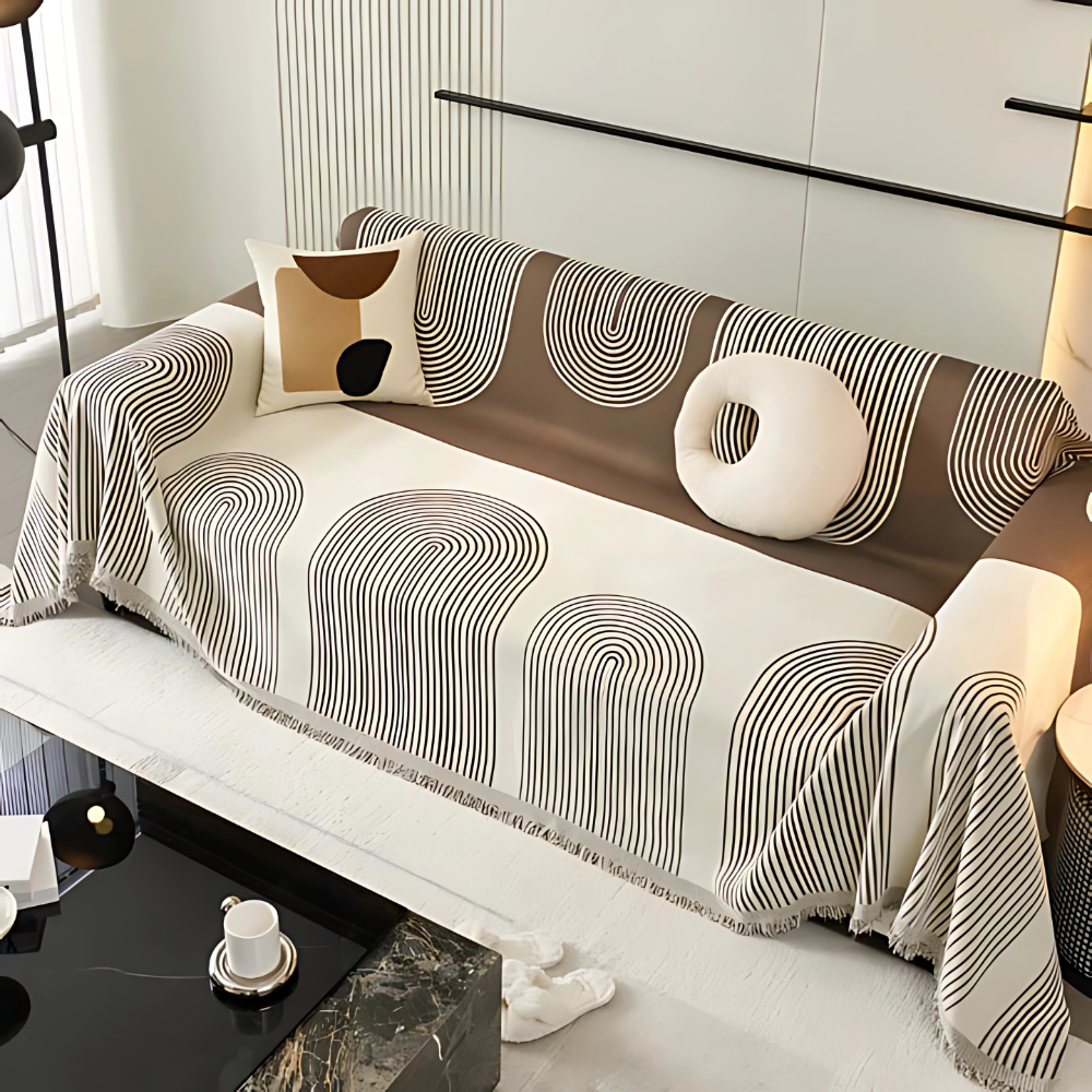 Плед покрывало на диван и кровать для мягкой мебели с узором 180х230 см Бело-коричневый - фото 5 Плед покрывало на диван и кровать для мягкой мебели с узором 180х230 см Бело-коричневый - фото 5