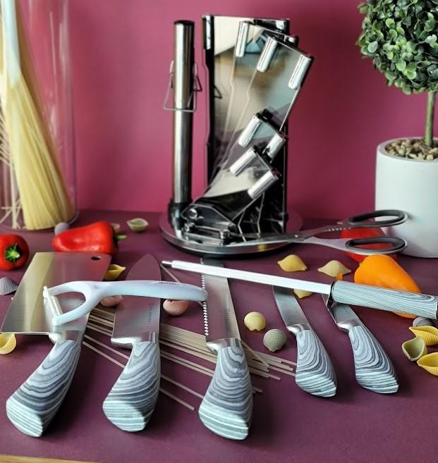 Набор кухонных ножей Edenberg из нержавеющей стали на подставке 9 пр. Серый (EB-913) - фото 3