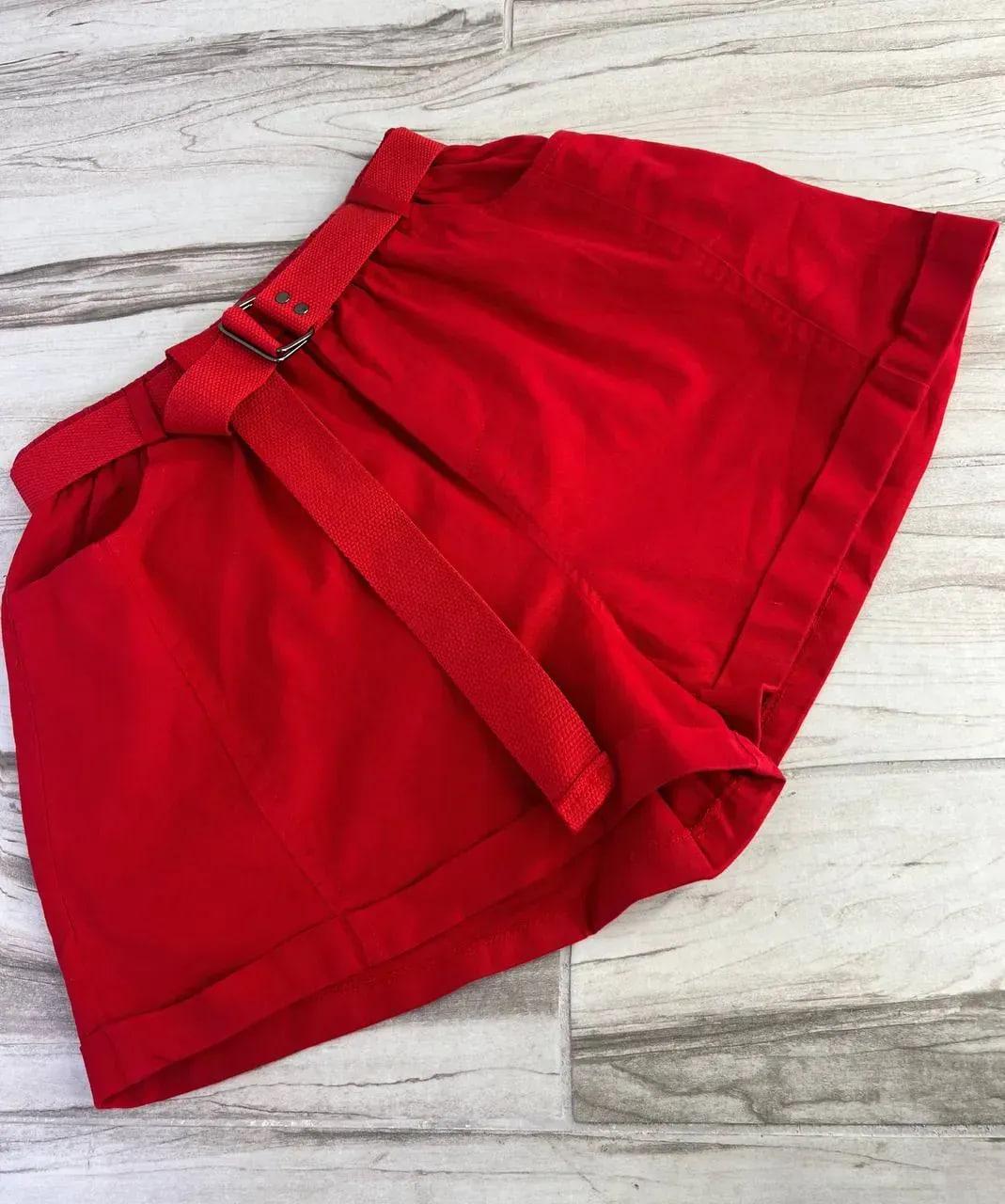 Шорти жіночі коттон A-N 5701 пояс резинка з ременем короткі підворот L Червоний (2113) - фото 2