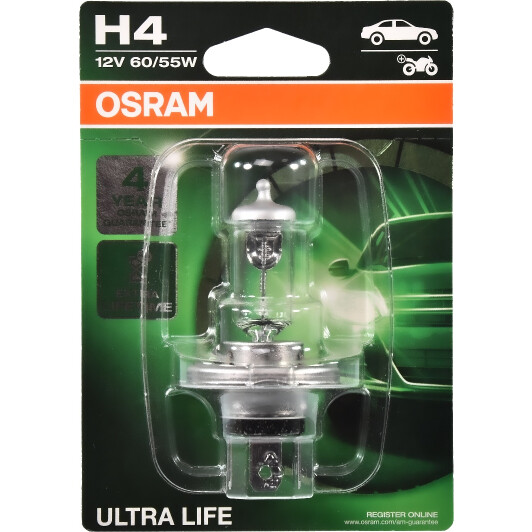 Автолампа H4 Ultra Life 12V 60/55W P43t блістер (64193ULT01B)