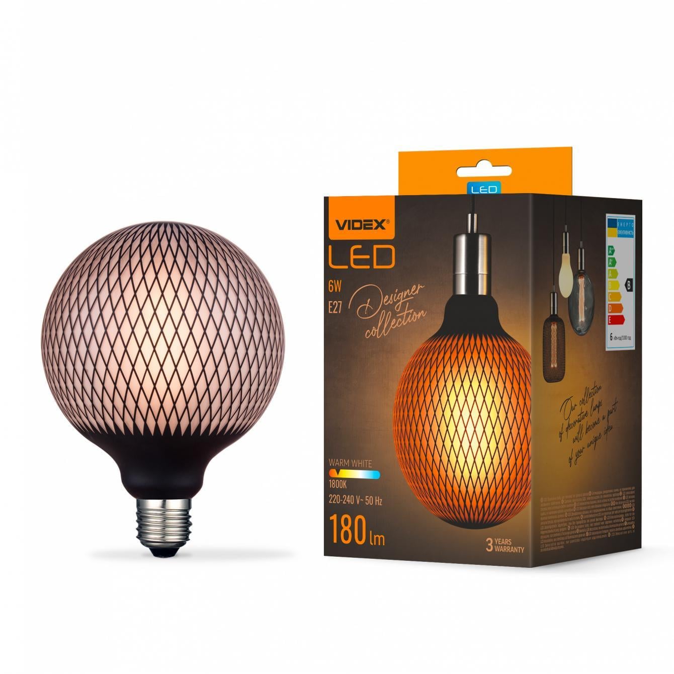 Лампа LED Videx Filament VL-DG125BP 6W E27 1800K Magician net Black (36813181) Лампа LED Videx Filament VL-DG125BP 6W E27 1800K Magician net Black (36813181)