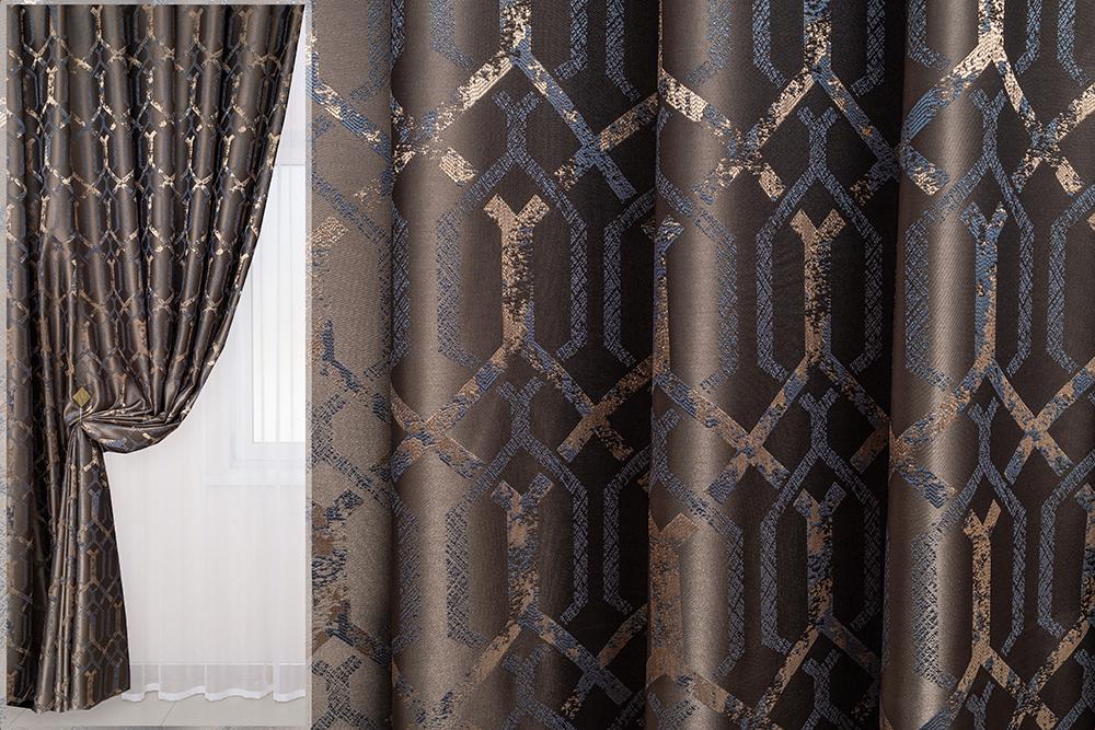 Комплект штор Жаккард Геометрия 1,5x2,92 м №5305 Шоколадный (3372-01) - фото 2