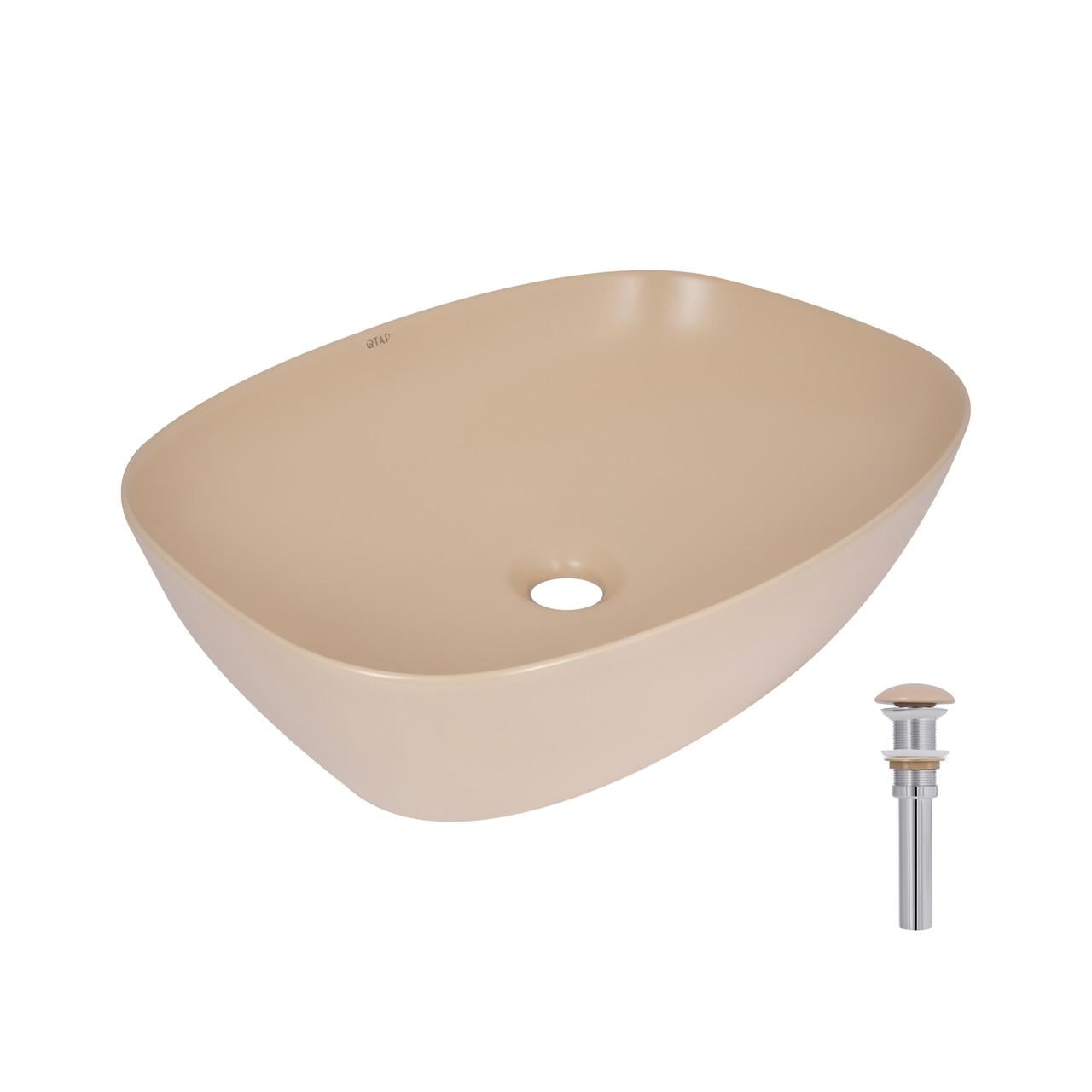 Раковина накладная Qtap Cardinal прямоугольная с донным клапаном 500х380х140 мм Beige (QTCAR188SB49825)