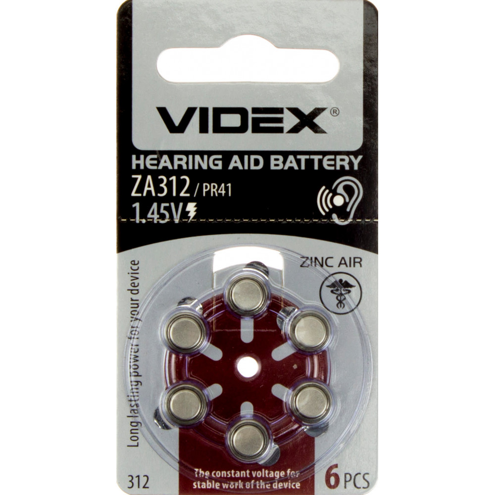 Батарейки для слуховых аппаратов Videx ZA312 PR41 1,45V
