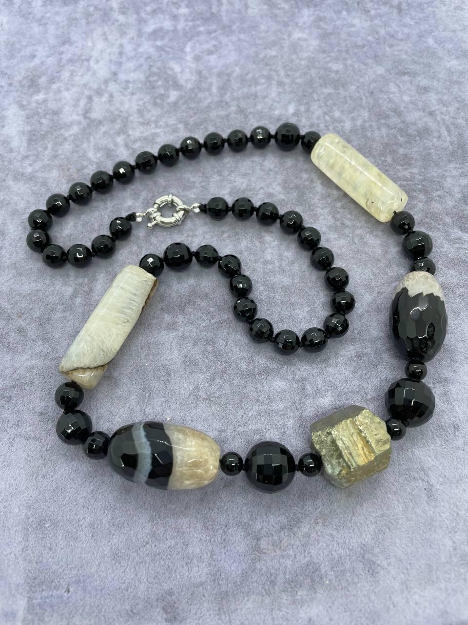 Бусы агат 60 см Черный (1262)