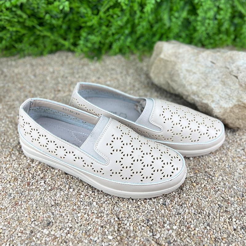 Мокасини жіночі Е-0011038 перфорована шкіра р. 40 25,5 см Бежевий (25330881) - фото 3