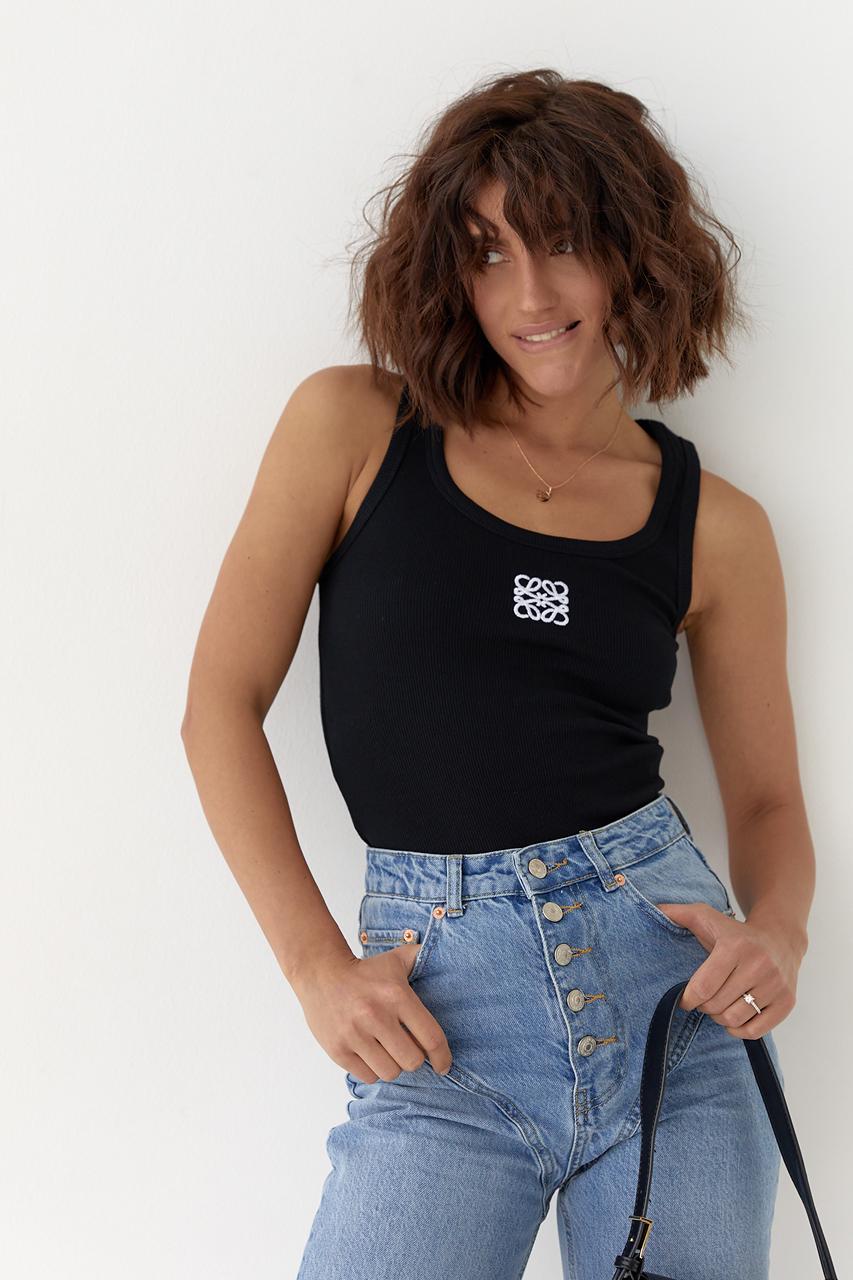 Майка женская трикотажная с вышивкой L Черный (11022332)