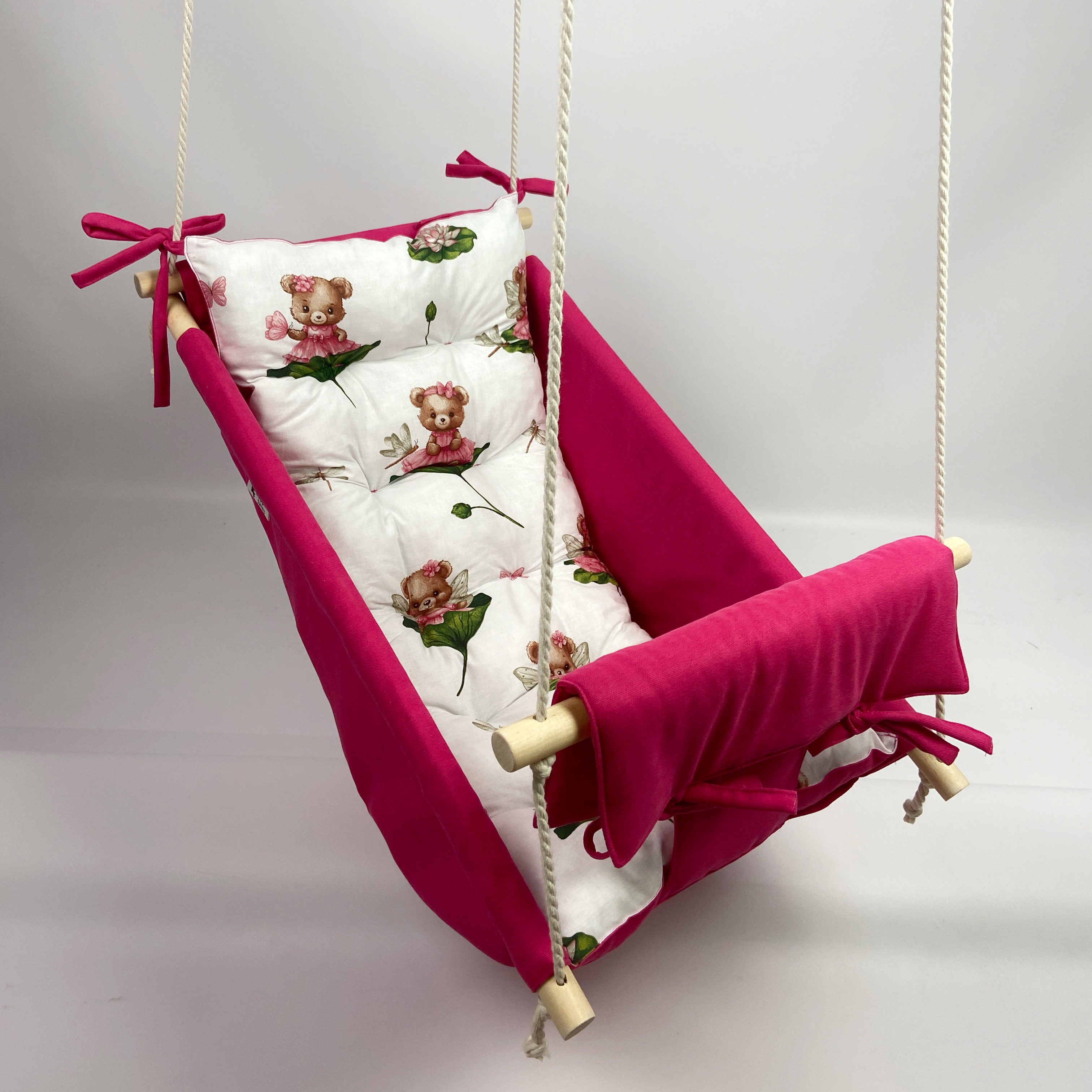 Подвесные детские качели Колыбелька микровелюр с мишками с мягким передом Розовый (gs-8737)