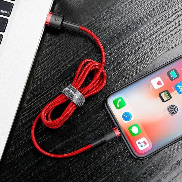 Кабель для быстрой зарядки BASEUS Cafule Cable USB to Lightning 2,4 A 1 м Red (CALKLF-B09) - фото 8
