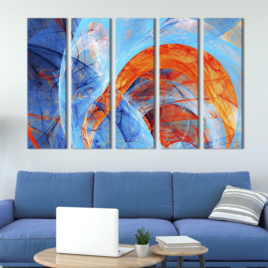 Модульная картина из 5 частей Незвичайна синьо-жовтогаряча абстракція 132x80 см (56-51)
