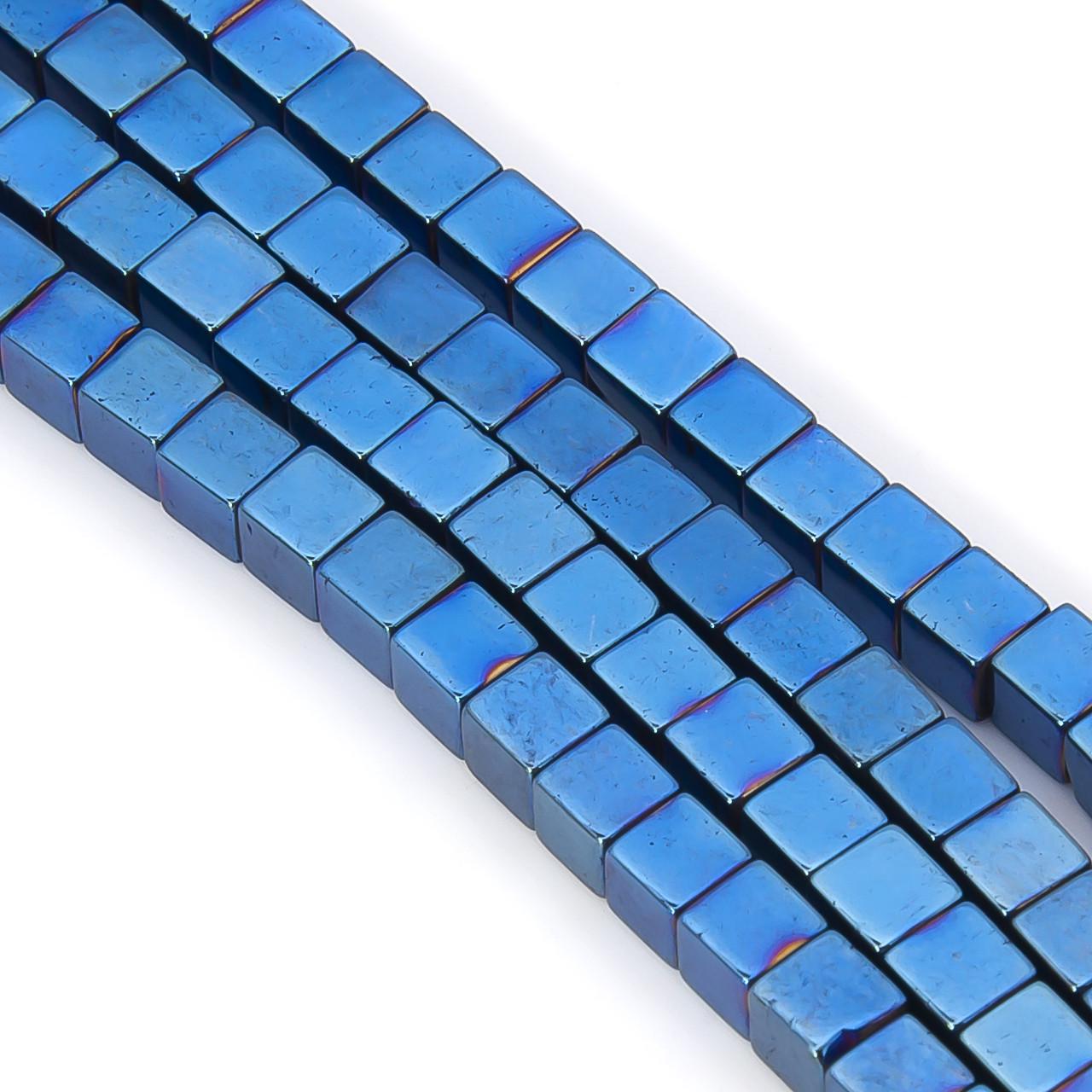 Намистини гематитові Квадрат 4х4 мм 40 см 95 шт. Синій (БГ0404д14)