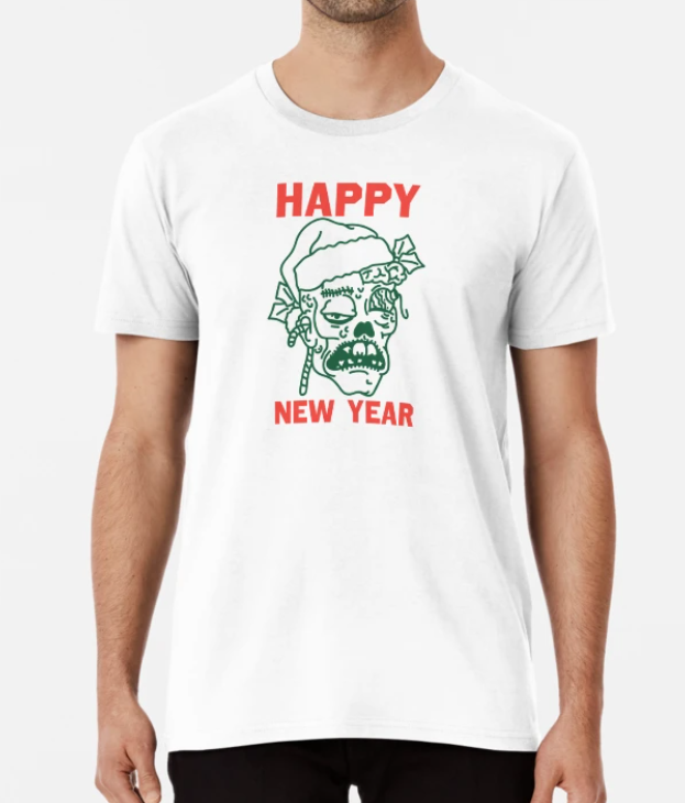 Футболка чоловіча новорічна Stedman з принтом Happy New Year Зомбі XXXL Білий (НГ22-12)
