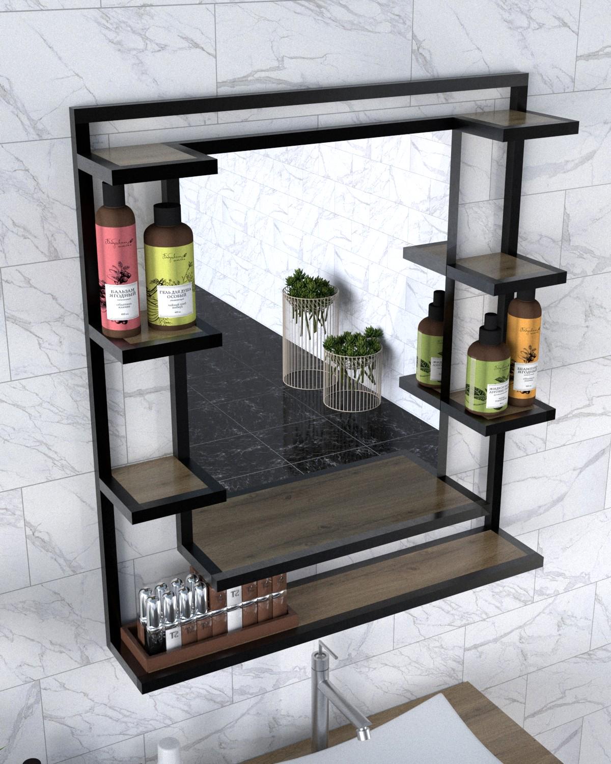 Зеркало с полками EcoLoft Скайлайн DSP-1307-1 в стиле лофт Дуб Аппалачи (32526267)