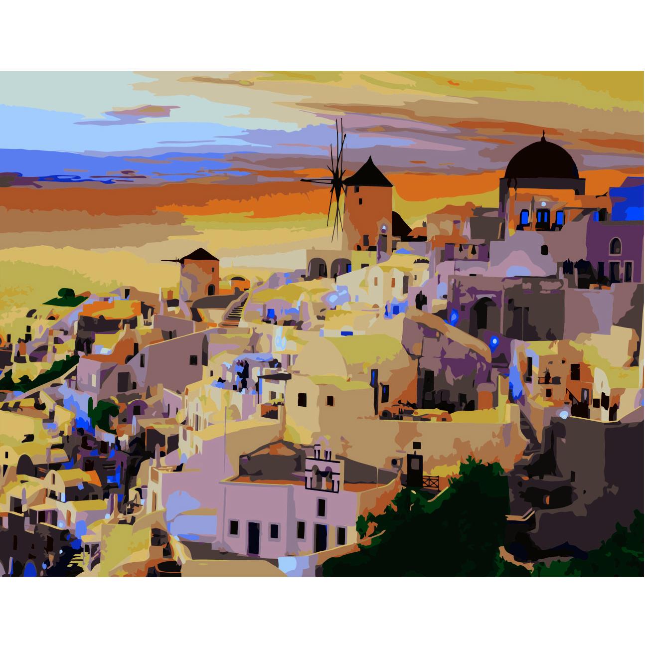 Картина за номерами Strateg Вечірній Санторіні 40x50 см (VA-2740)