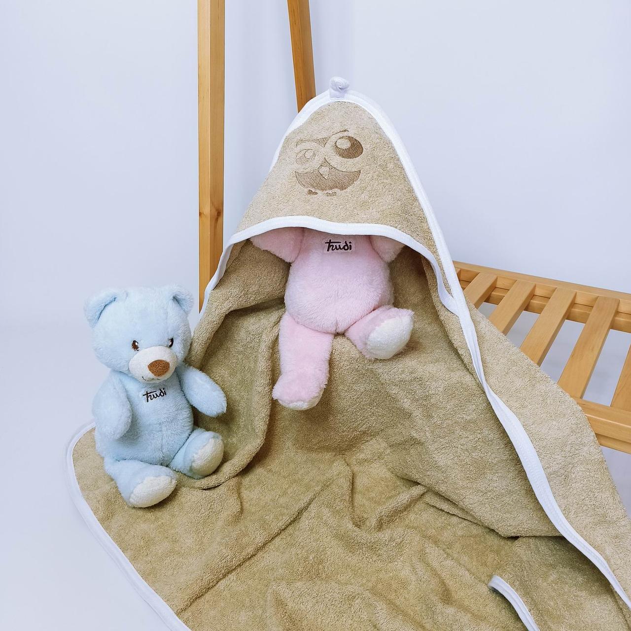 Полотенце детское после купания Penetka Сова с капюшоном махровое с вышивкой 90x80 см Коричневый (6488.90.80.179.9)