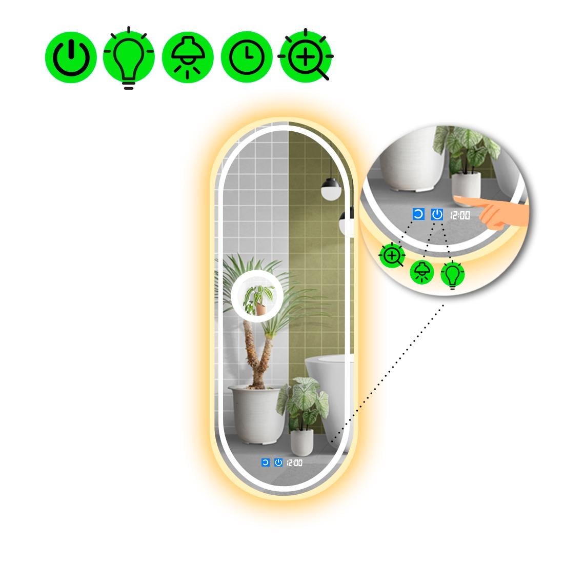 Зеркало с LED подсветкой Portale 4 с двумя сенсорами и линзой с подсветкой 80x70 см (8777015)