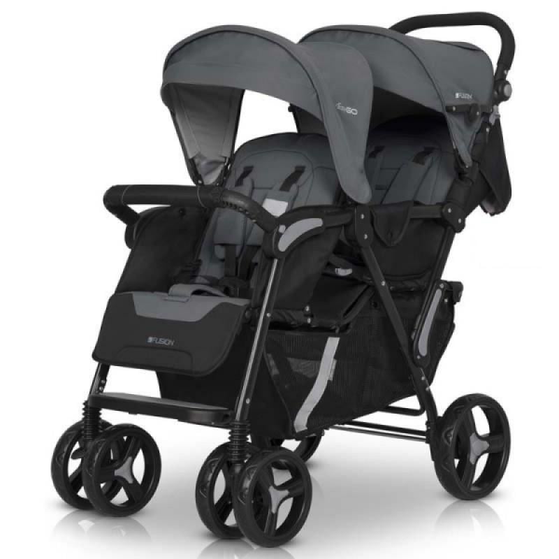 Коляска для двойни EasyGo Fusion Duo с дождевиком 2 чехла для ножек Темно-серый - фото 2