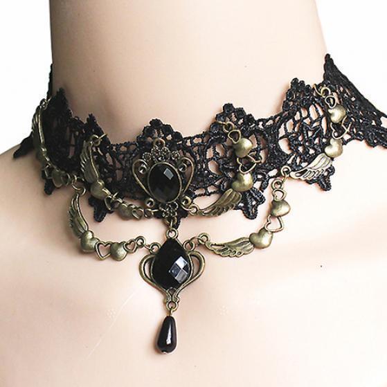 Женские готические ожерелья - чокер Fashion Jewelry в стиле стимпанк с кружевным воротником 33 см Черный