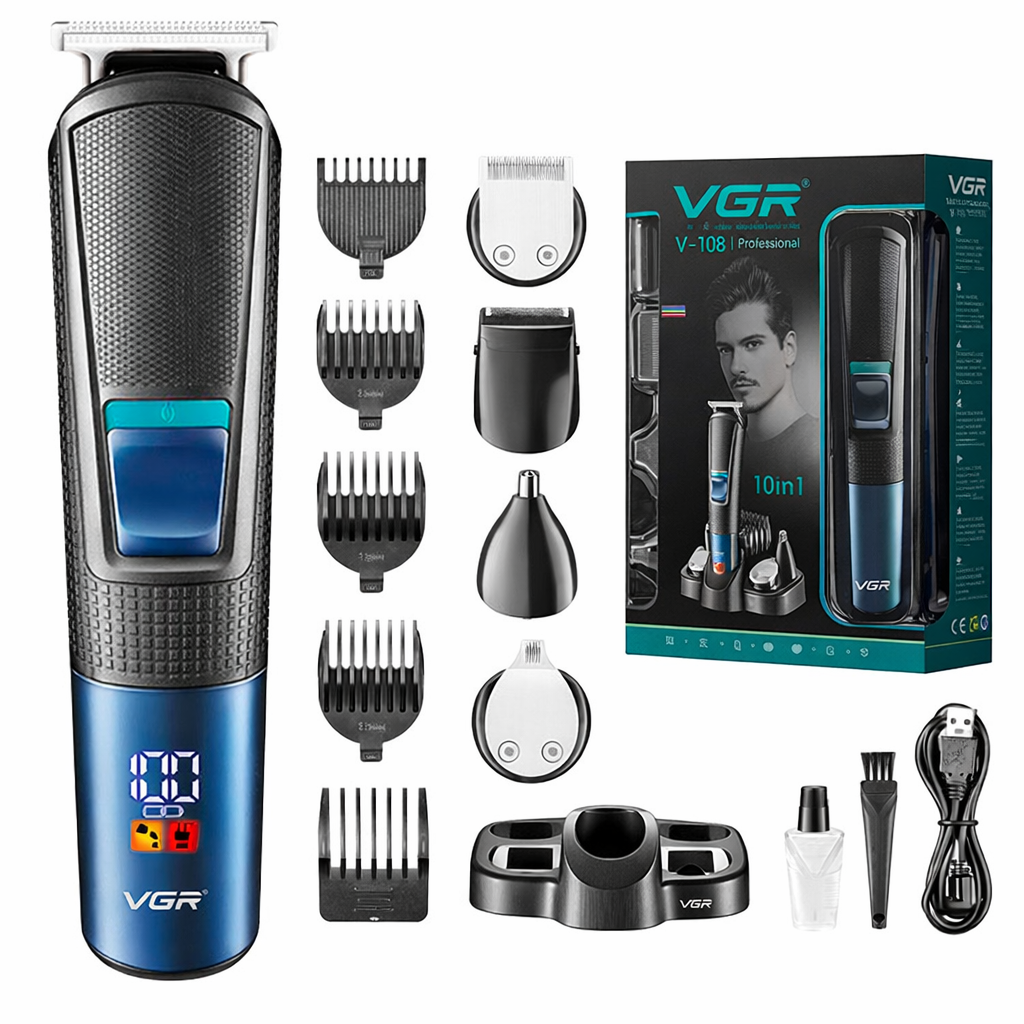 Машинка-тример VGR V-108 10в1 з насадками USB (31633129)