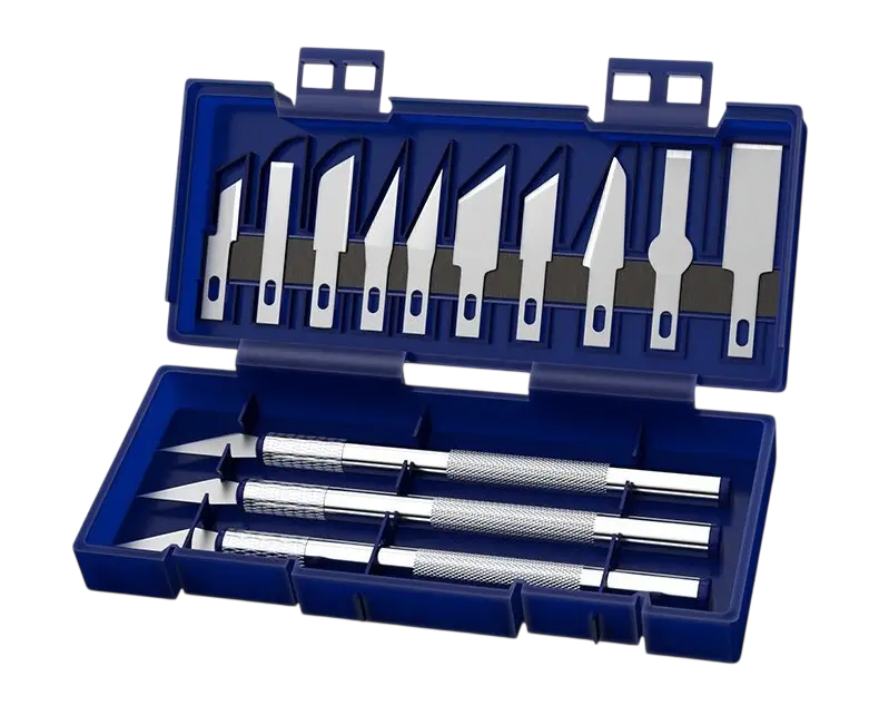 Набор макетных ножей для моделирования/резьбы по дереву и коже 13 шт. Синий кейс (33272035)